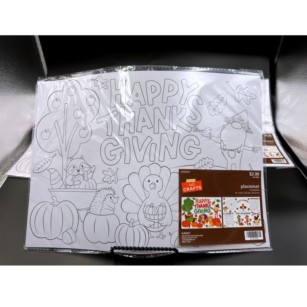 Fall Crafts Happy Thanksgiving Coloring Placemats 12ct Activity Puzzles 5737374